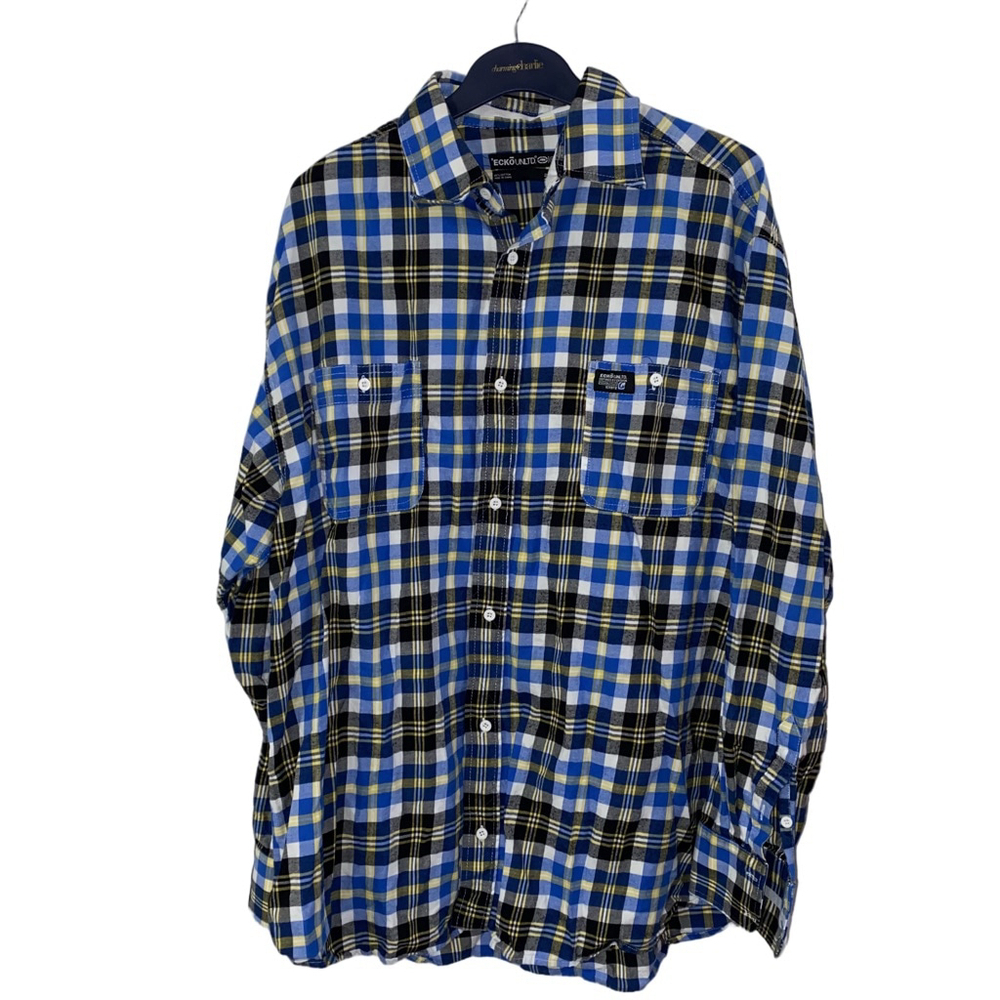 Men's Ecko Unltd 100% Cotton Flannel Shirt Blue/Black/Yellow Size 2X